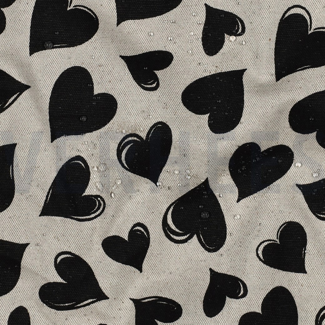 TOILE DÉCORATION ENDUIT LIN LOOK COEURS NOIR #7