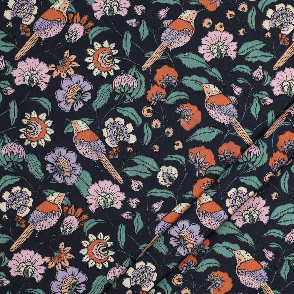 BESCHICHTETE BAUMWOLLE BLUMEN MARINEBLAU #7