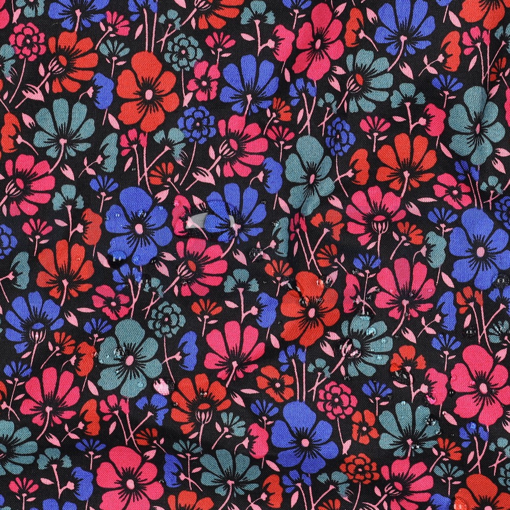 COATED KATOEN BLOEMEN ZWART #7