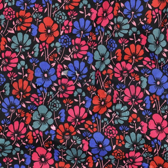 COATED KATOEN BLOEMEN ZWART #7