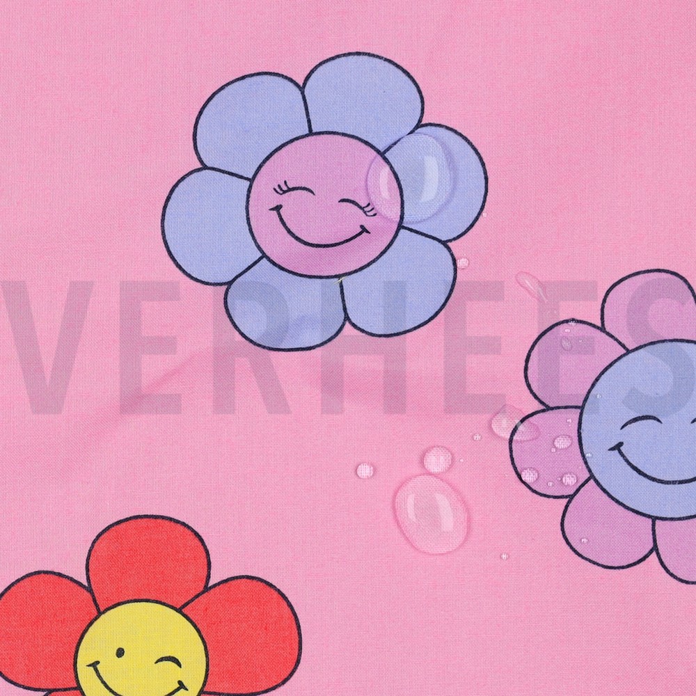 COATED COTTON HAPPY FLOWERS PINK #7