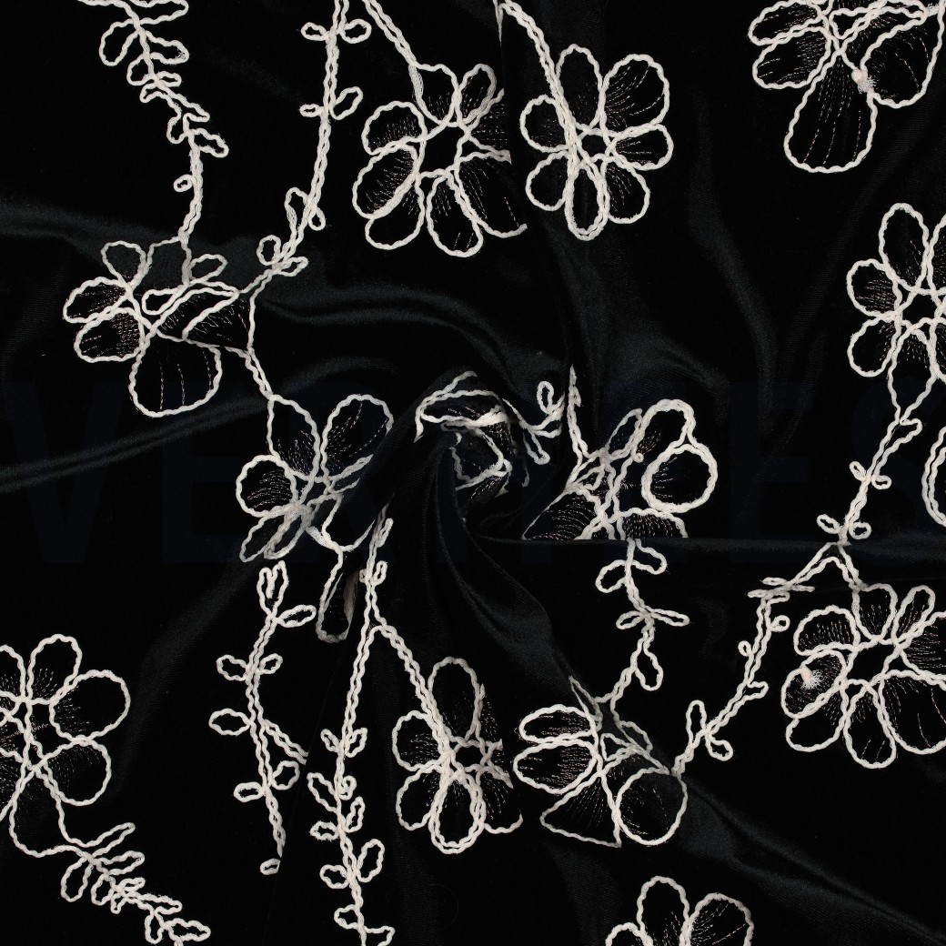 BREISEL FLUWEEL EMBROIDERY BLOEMEN ZWART #7