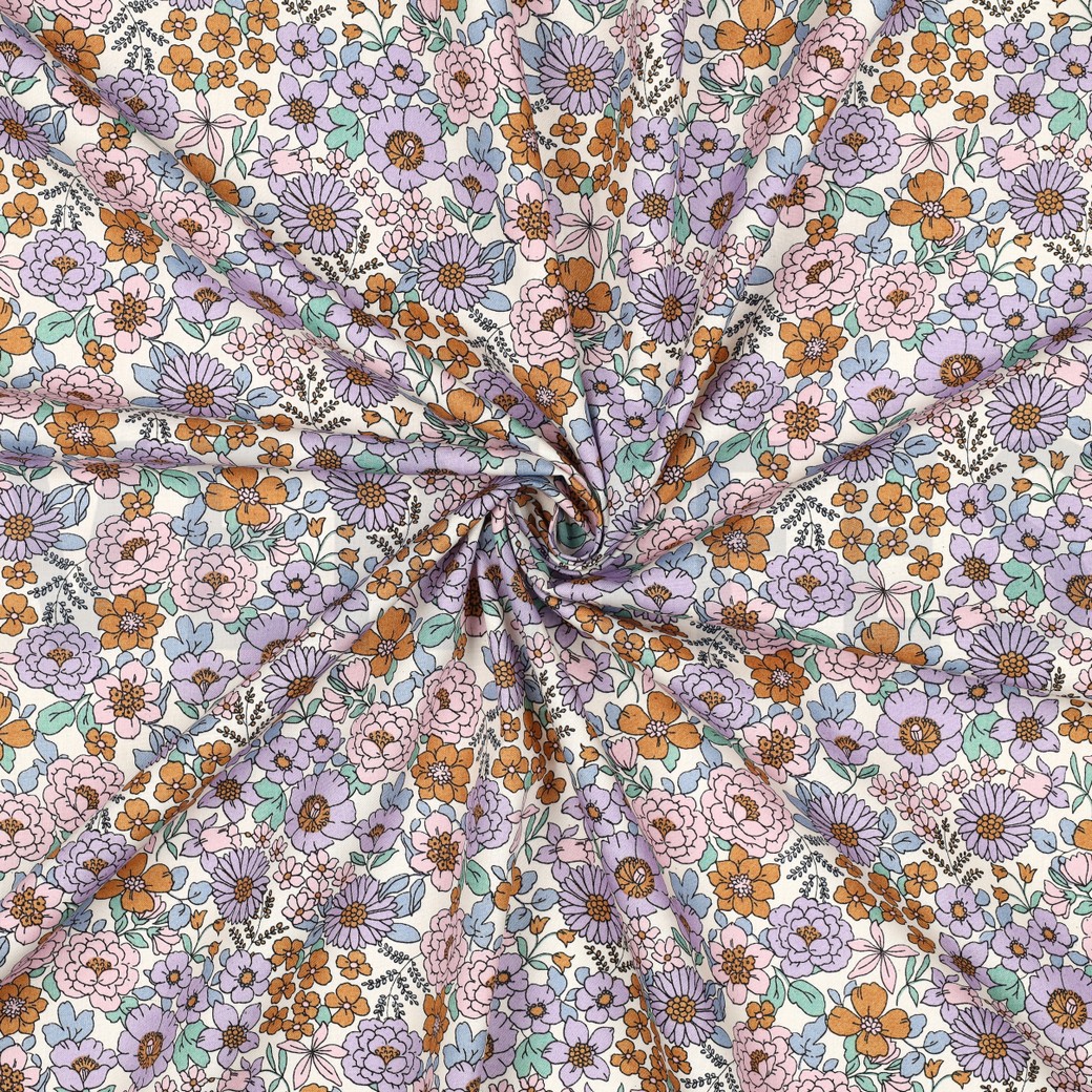 FEIN GEWEBTE BAUMWOLLPOPELINE BLUMEN LILA #7