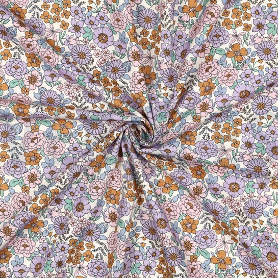 FEIN GEWEBTE BAUMWOLLPOPELINE BLUMEN LILA #7