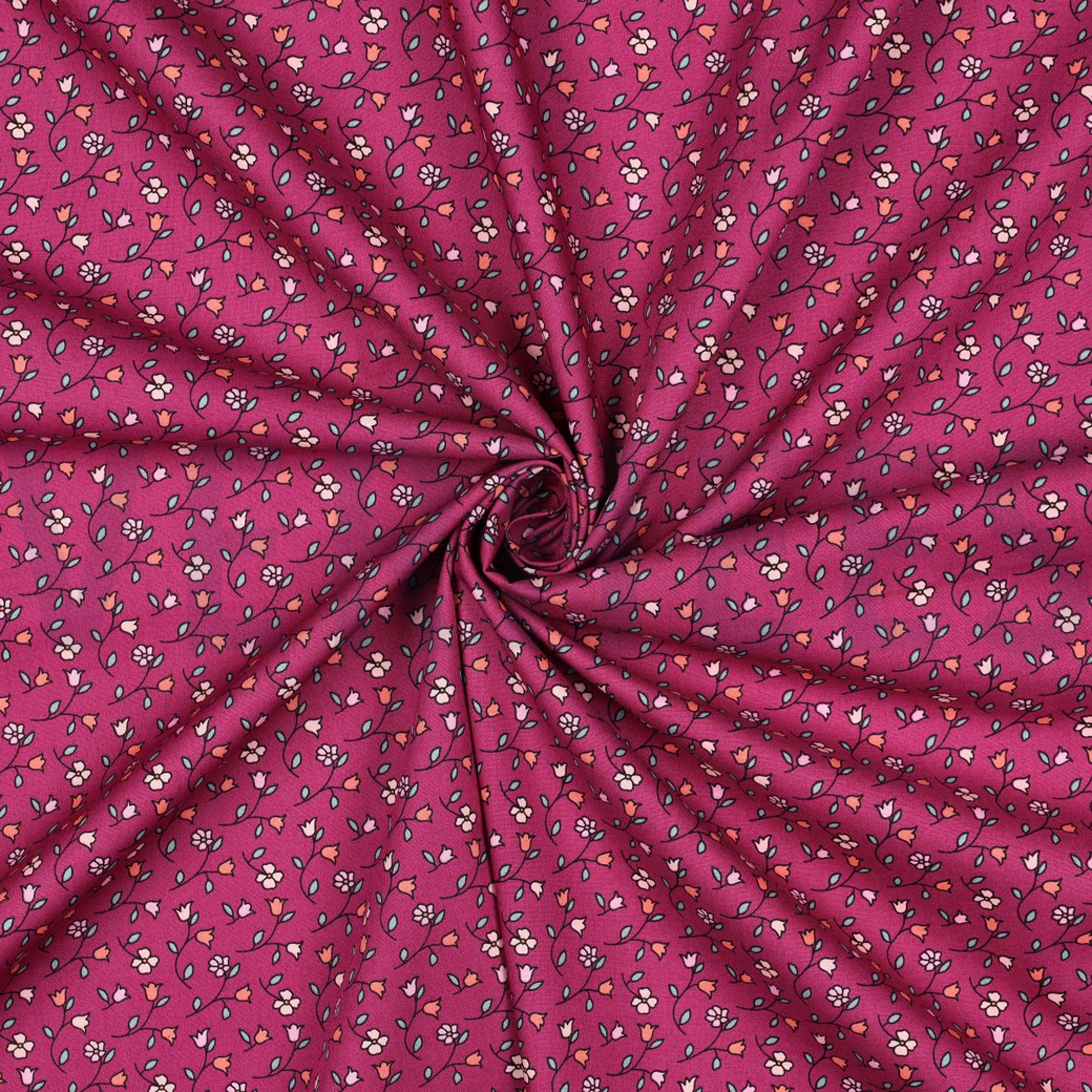 FEIN GEWEBTE BAUMWOLLPOPELINE BLUMEN FUCHSIA (high resolution) #3