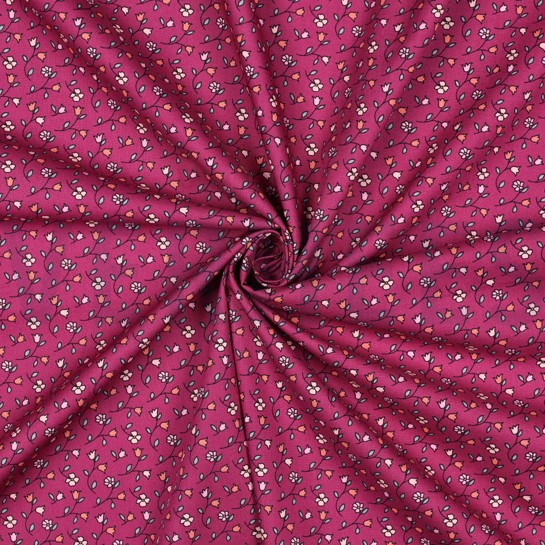 FEIN GEWEBTE BAUMWOLLPOPELINE BLUMEN FUCHSIA #7