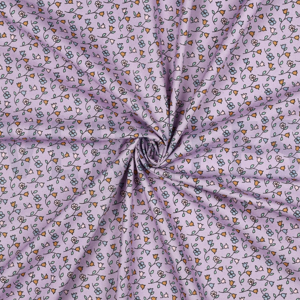 FEIN GEWEBTE BAUMWOLLPOPELINE BLUMEN LILA #7