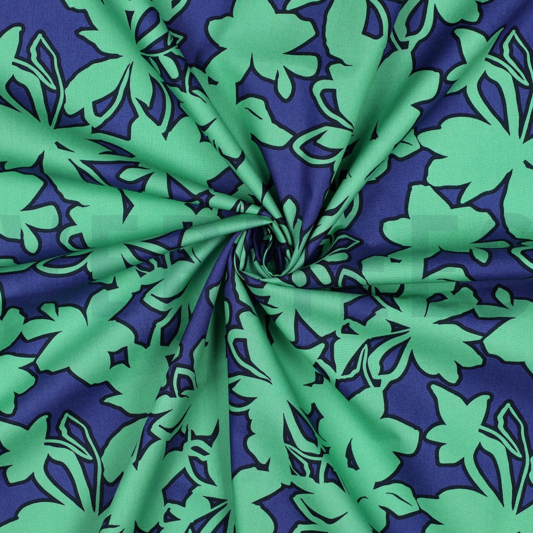 FIJNGEWEVEN KATOENEN POPLIN BLOEMEN BLAUW/GROEN #7