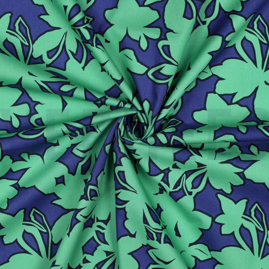 FEIN GEWEBTE BAUMWOLLPOPELINE BLUMEN BLAU/GRÜN #7