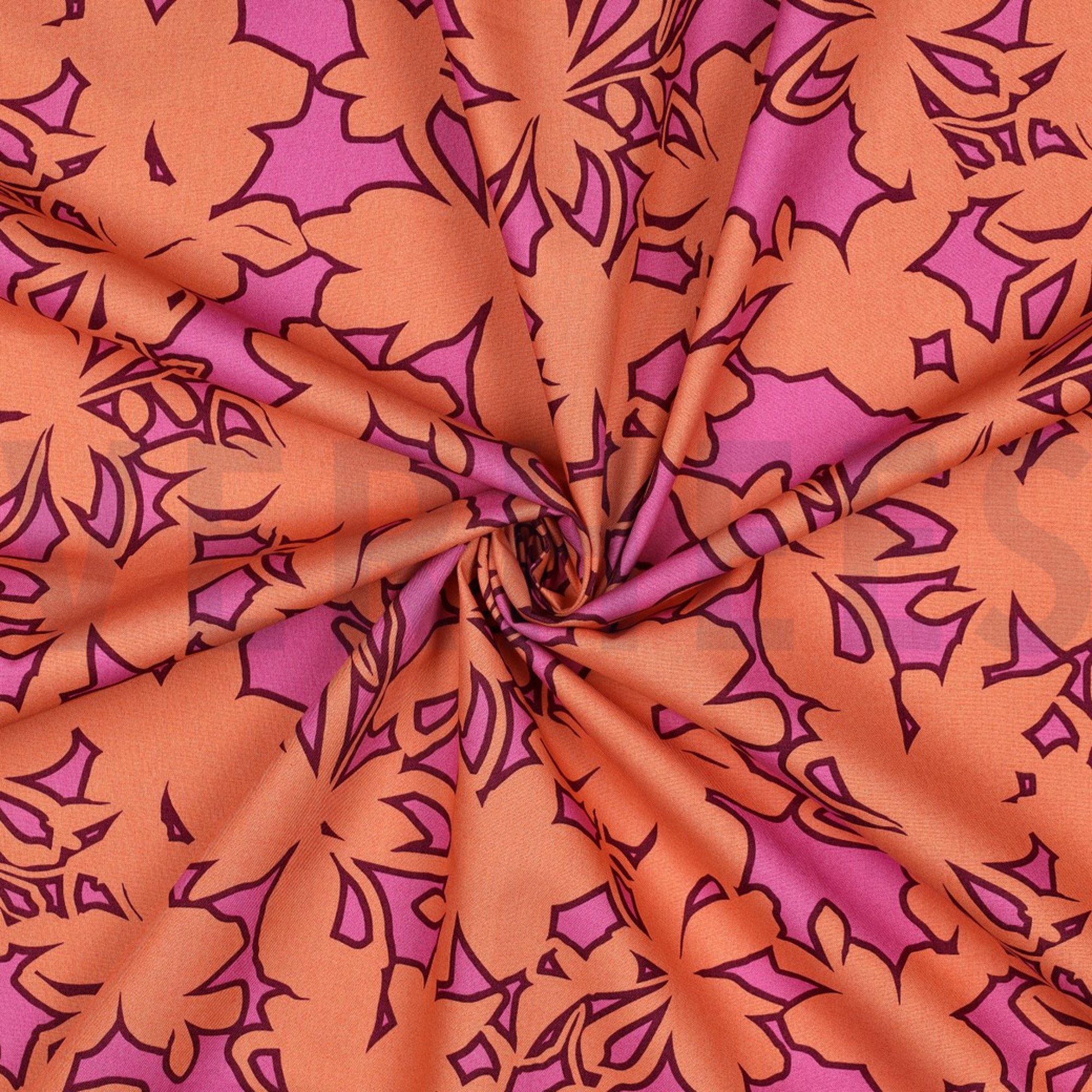 FEIN GEWEBTE BAUMWOLLPOPELINE BLUMEN ORANGE/ROSA (high resolution) #3