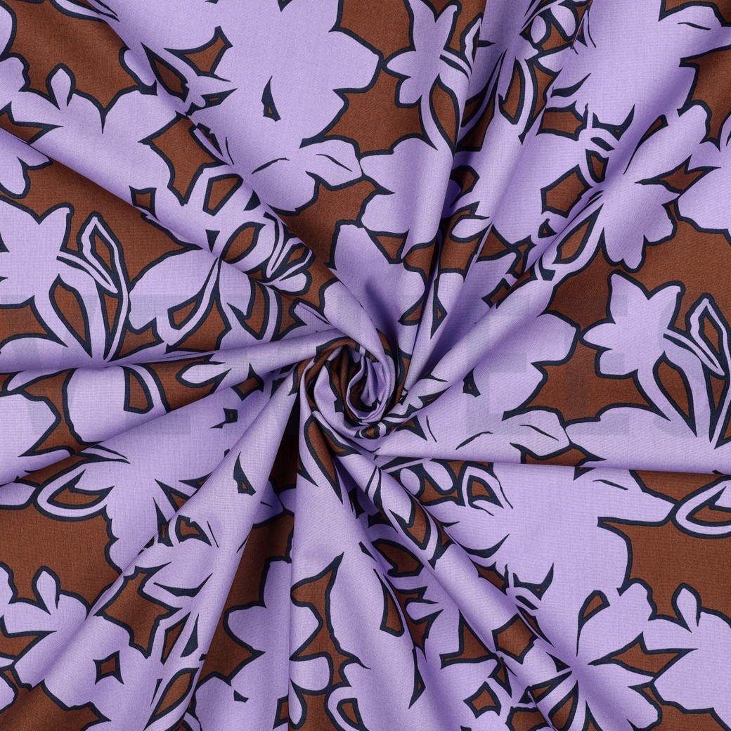 FEIN GEWEBTE BAUMWOLLPOPELINE BLUMEN BRAUN/LILA #7