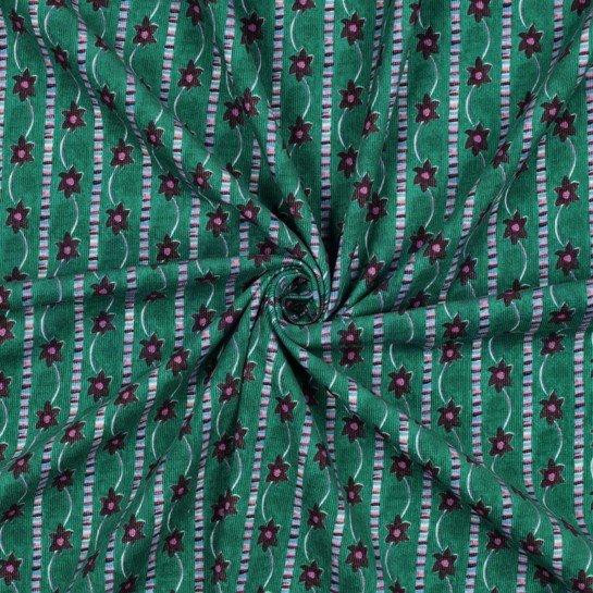 FEINCORD DIGITAL BLUMEN GRÜN #7