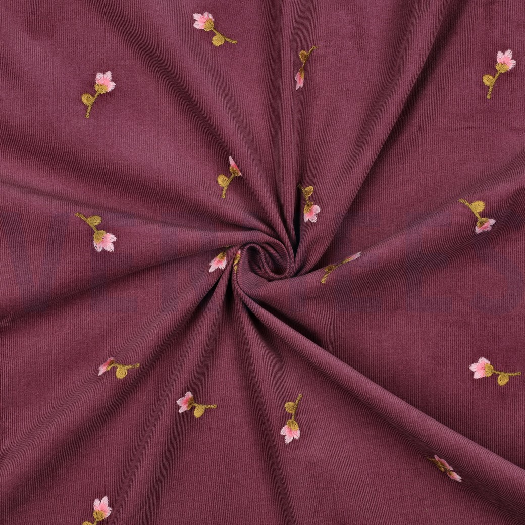 FEINCORD STICKEREI BLUMEN ROSA #7