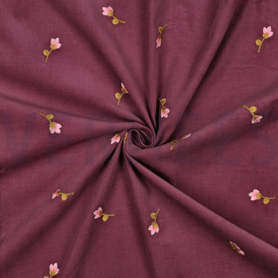 FEINCORD STICKEREI BLUMEN ROSA #7