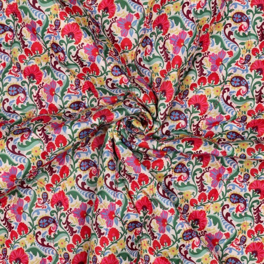 BAUMWOLLE VOILE GESTEPPT DIGITAL BLUMEN GEBROCHEN WEISS #7