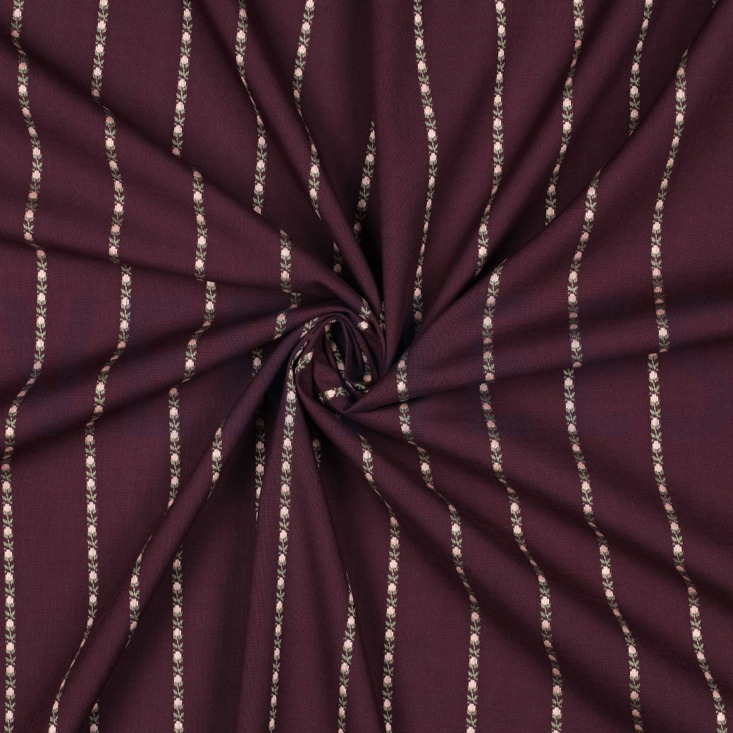 COTTON DOBBY FLOWERS & STRIPES BURGUNDY #7