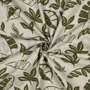 TOILE DÉCORATION LIN LOOK FEUILLES VERT ARMÉE (thumbnail) #3