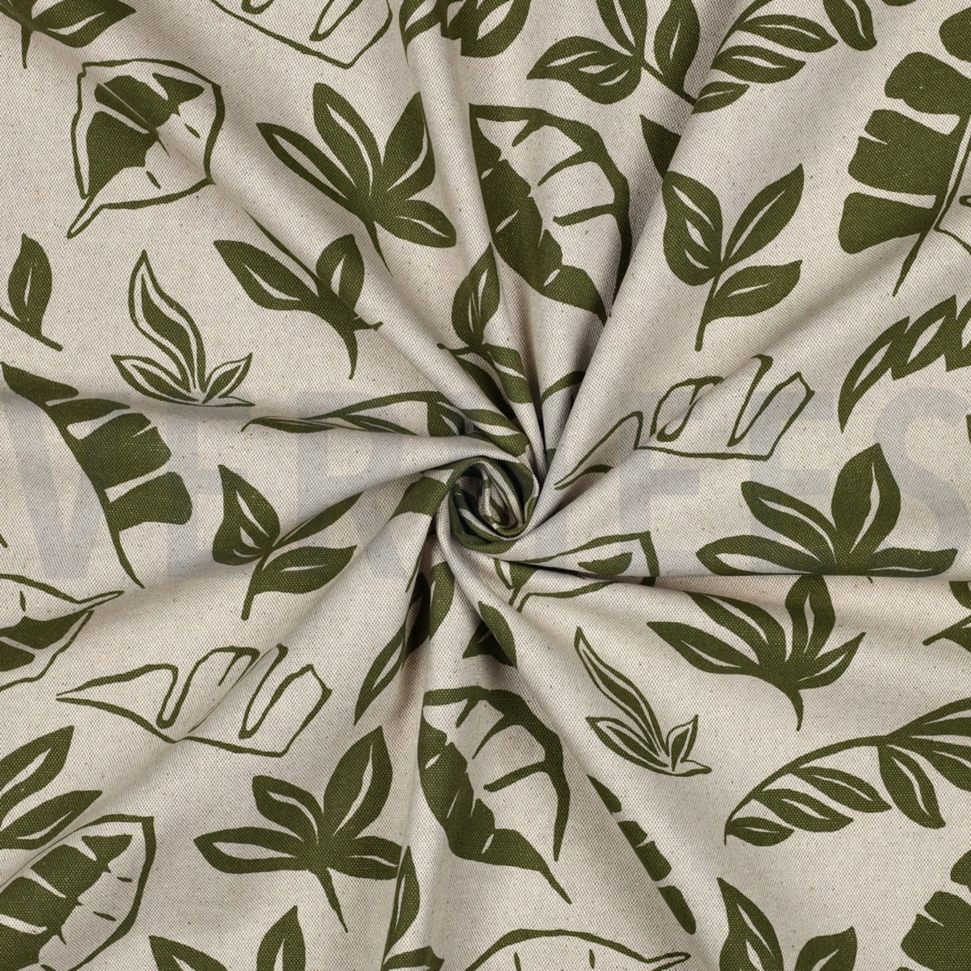 TOILE DÉCORATION LIN LOOK FEUILLES VERT ARMÉE (high resolution) #3