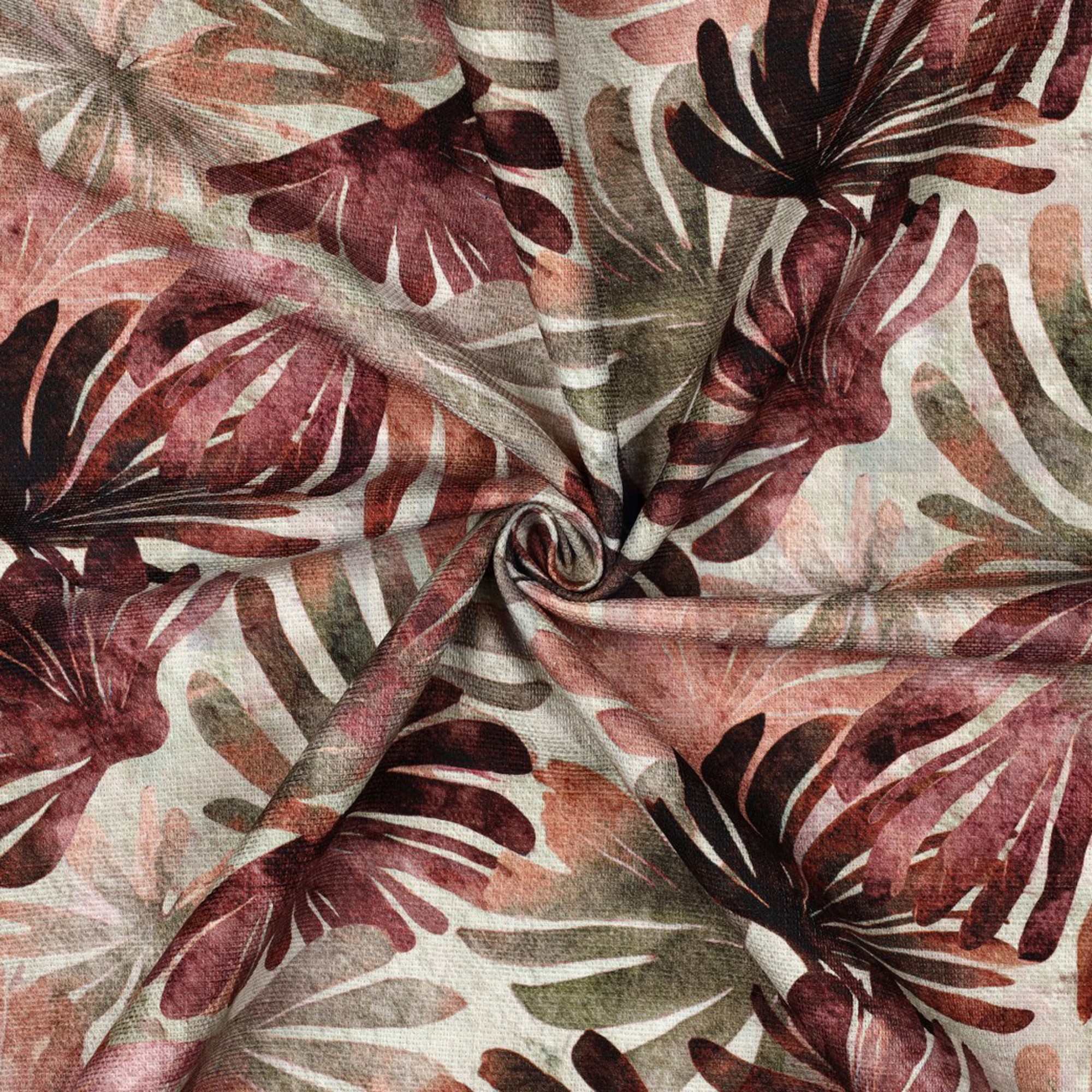 TOILE DÉCORATION SLUB DIGITAL FEUILLES BORDEAUX (high resolution) #3