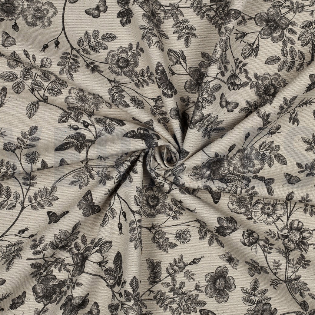 CANVAS LINEN LOOK DIGITAL FLOWERS BLACK #7