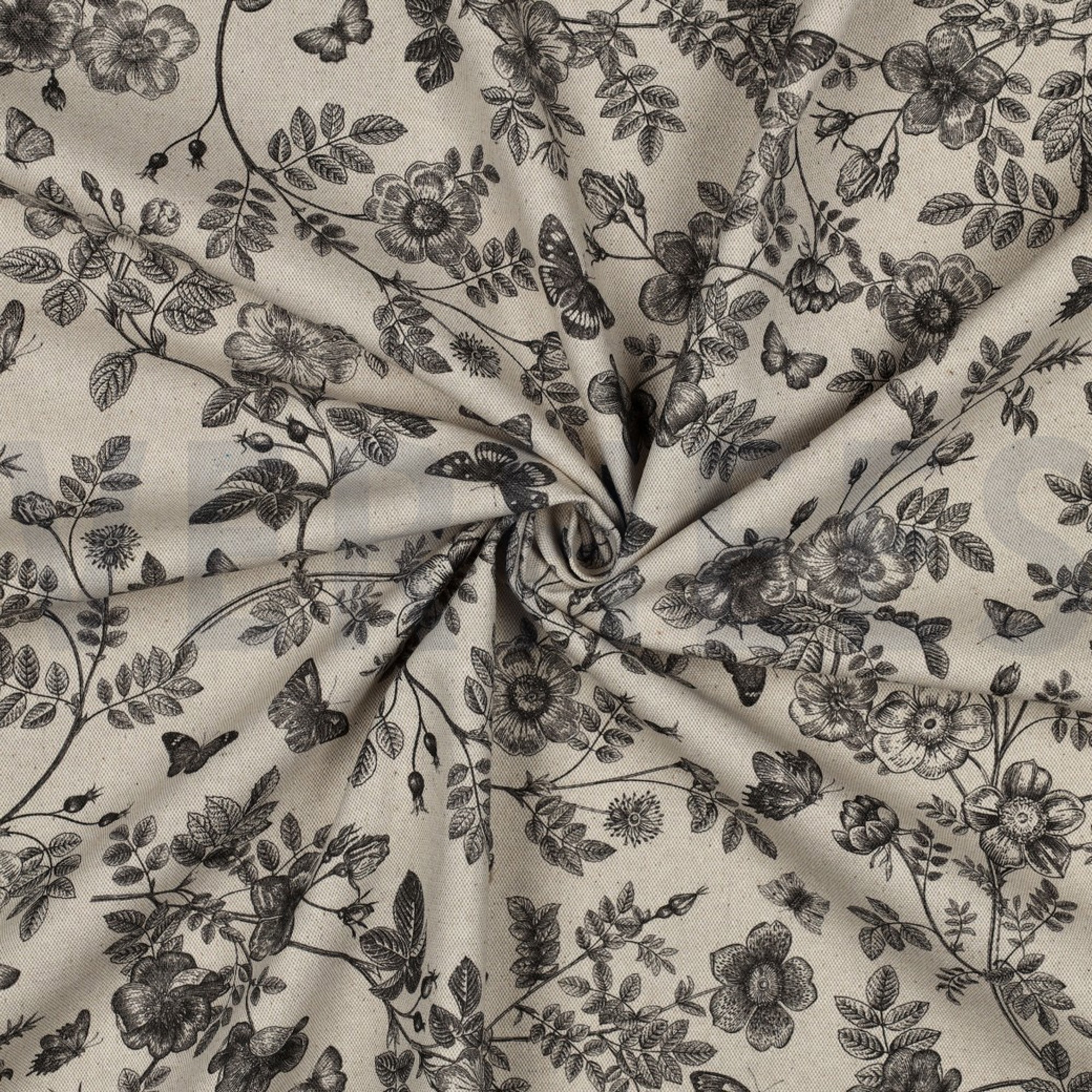 CANVAS LINEN LOOK DIGITAL FLOWERS BLACK (high resolution) #3