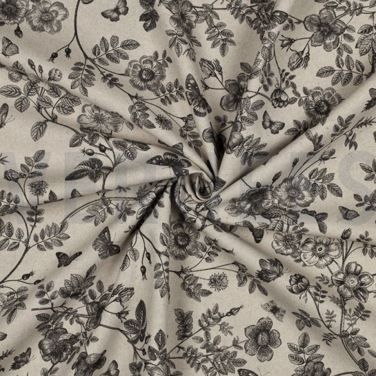 CANVAS LINEN LOOK DIGITAL FLOWERS BLACK #7