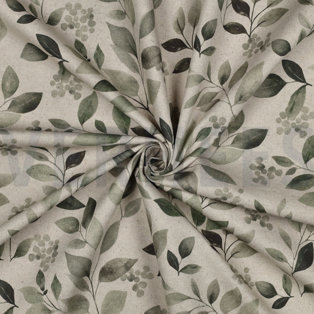 TOILE DÉCORATION LIN LOOK DIGITAL FEUILLES NATUREL #7