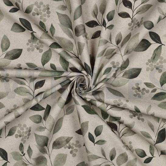 TOILE DÉCORATION LIN LOOK DIGITAL FEUILLES NATUREL #7