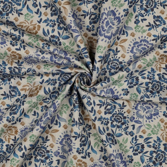 CANVAS LINEN LOOK DIGITAL FLOWERS BLUE #7