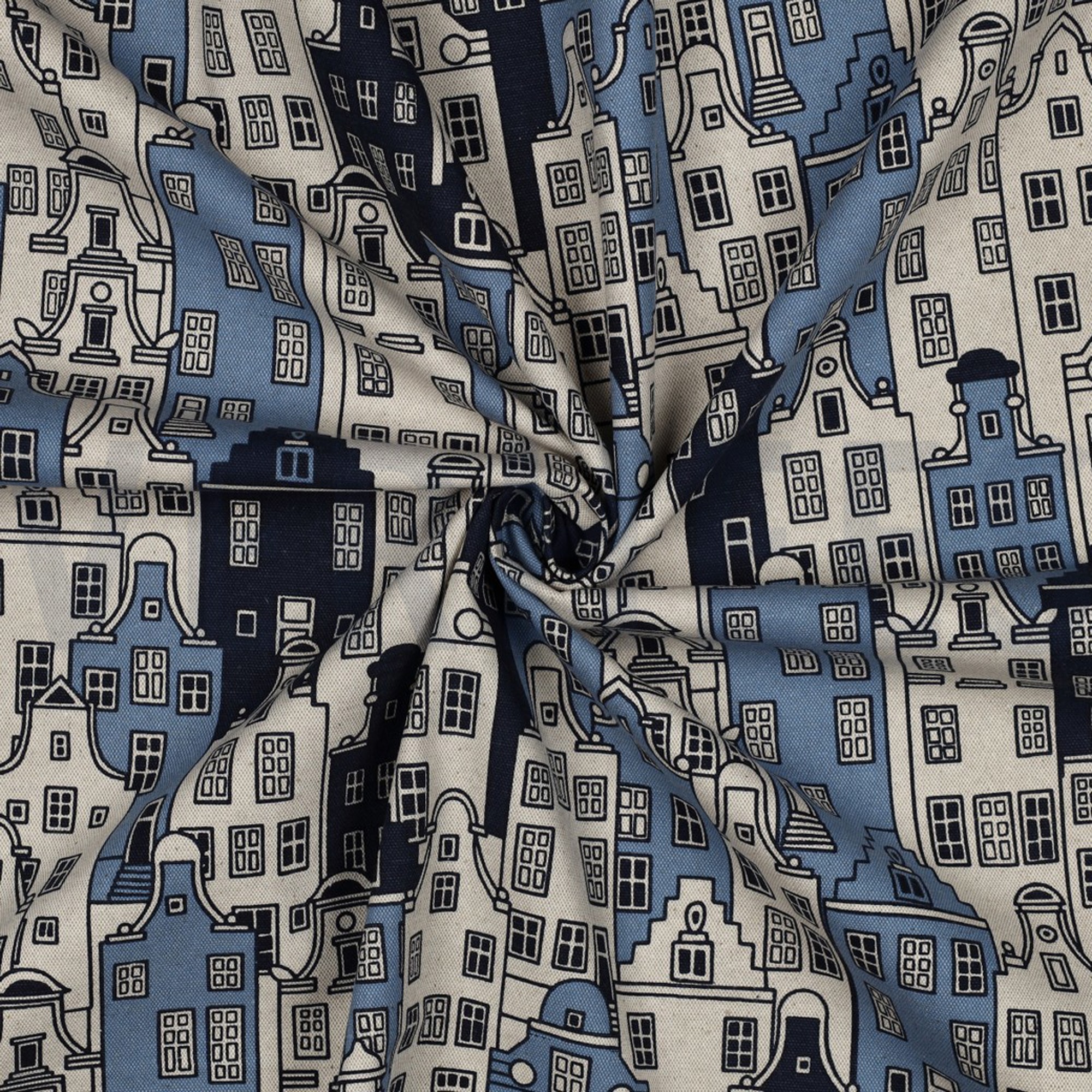 TOILE DÉCORATION LIN LOOK MAISONS BLUE (high resolution) #3