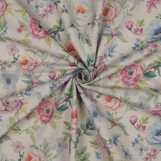 TOILE DÉCORATION LIN LOOK DIGITAL FLEURS NATUREL #7
