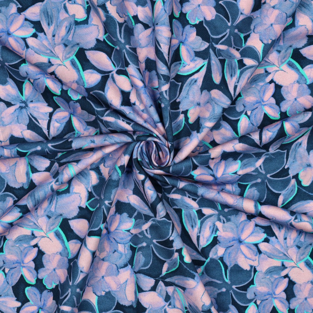 FRENCH TERRY DIGITAL BLUMEN BLAU #7