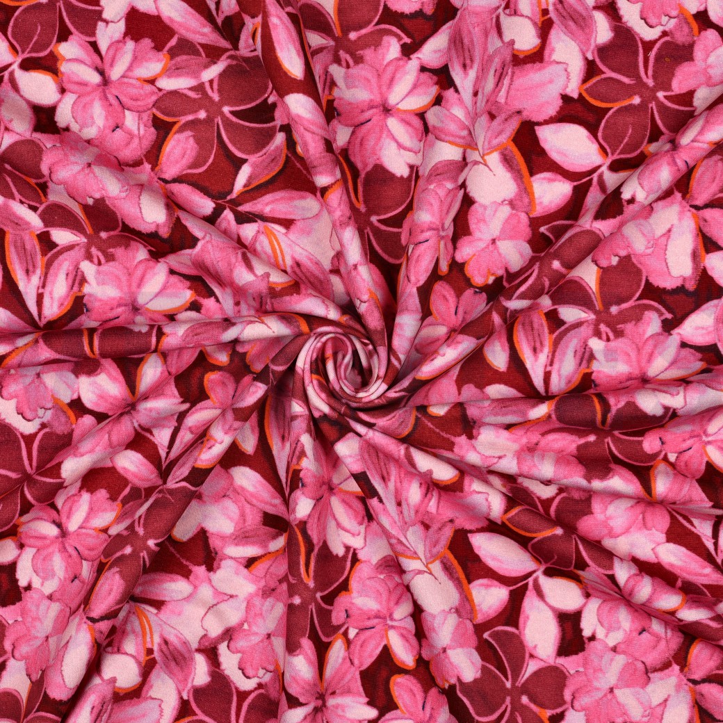 FRENCH TERRY DIGITAL BLUMEN ROT #7
