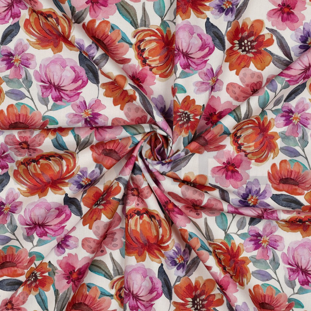 FINE POPLIN DIGITAL FLOWERS WHITE #7