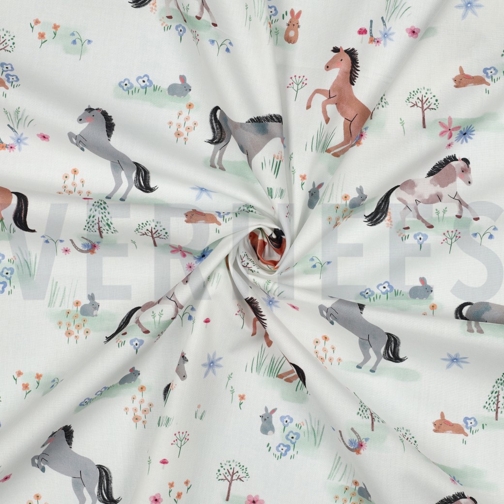 FINE POPLIN DIGITAL FARM ANIMALS WHITE #7