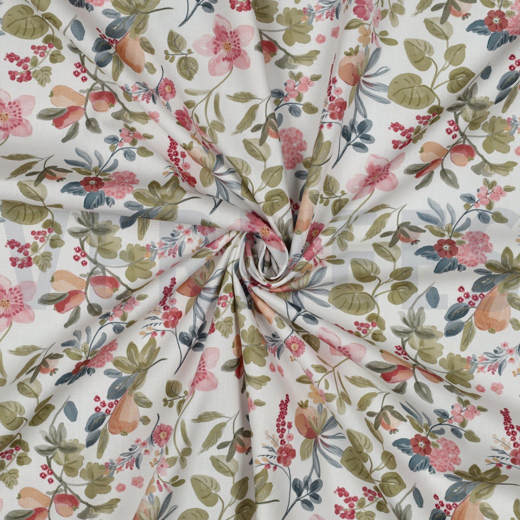 POPELINE DE COTON TISSAGE FIN DIGITAL FLEURS BLANC #7