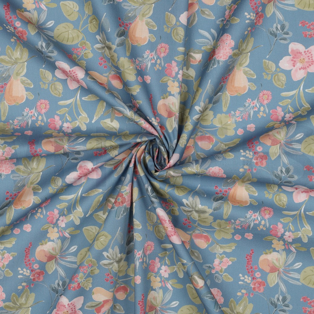 FEIN GEWEBTE BAUMWOLLPOPELINE DIGITAL BLUMEN BLAU #7