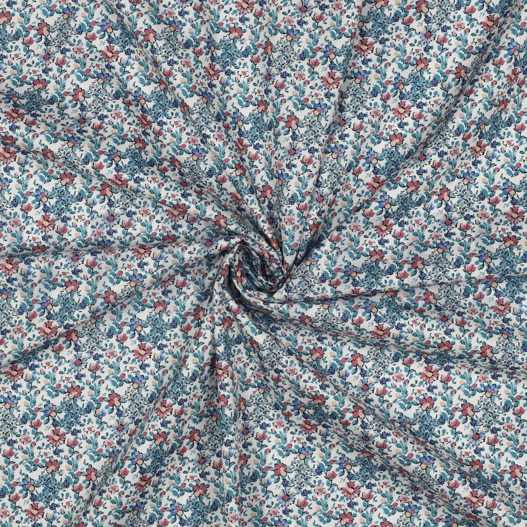 FEIN GEWEBTE BAUMWOLLPOPELINE DIGITAL BLUMEN WEISS #7