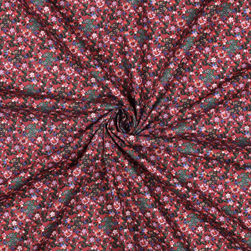 FEIN GEWEBTE BAUMWOLLPOPELINE DIGITAL BLUMEN BORDEAUXROT #7