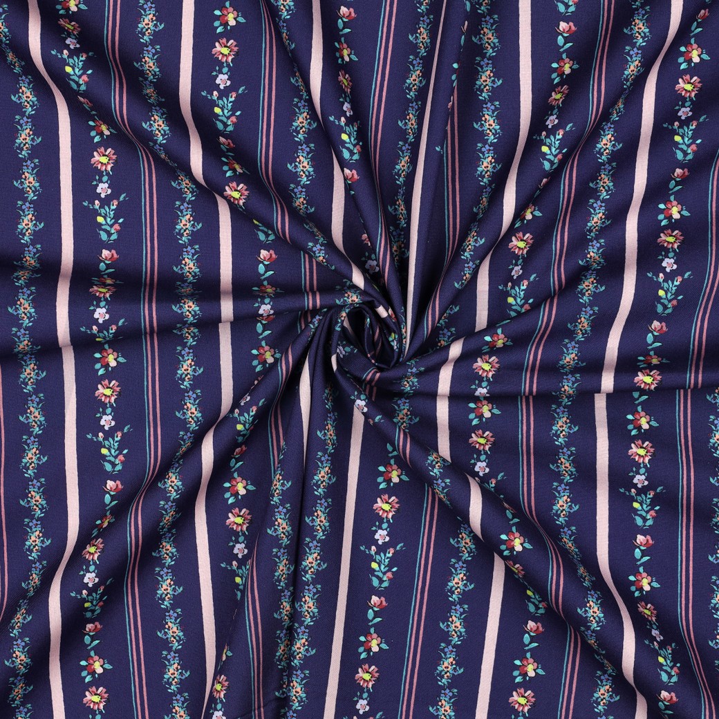 FEIN GEWEBTE BAUMWOLLPOPELINE DIGITAL BLUMEN MARINEBLAU #7