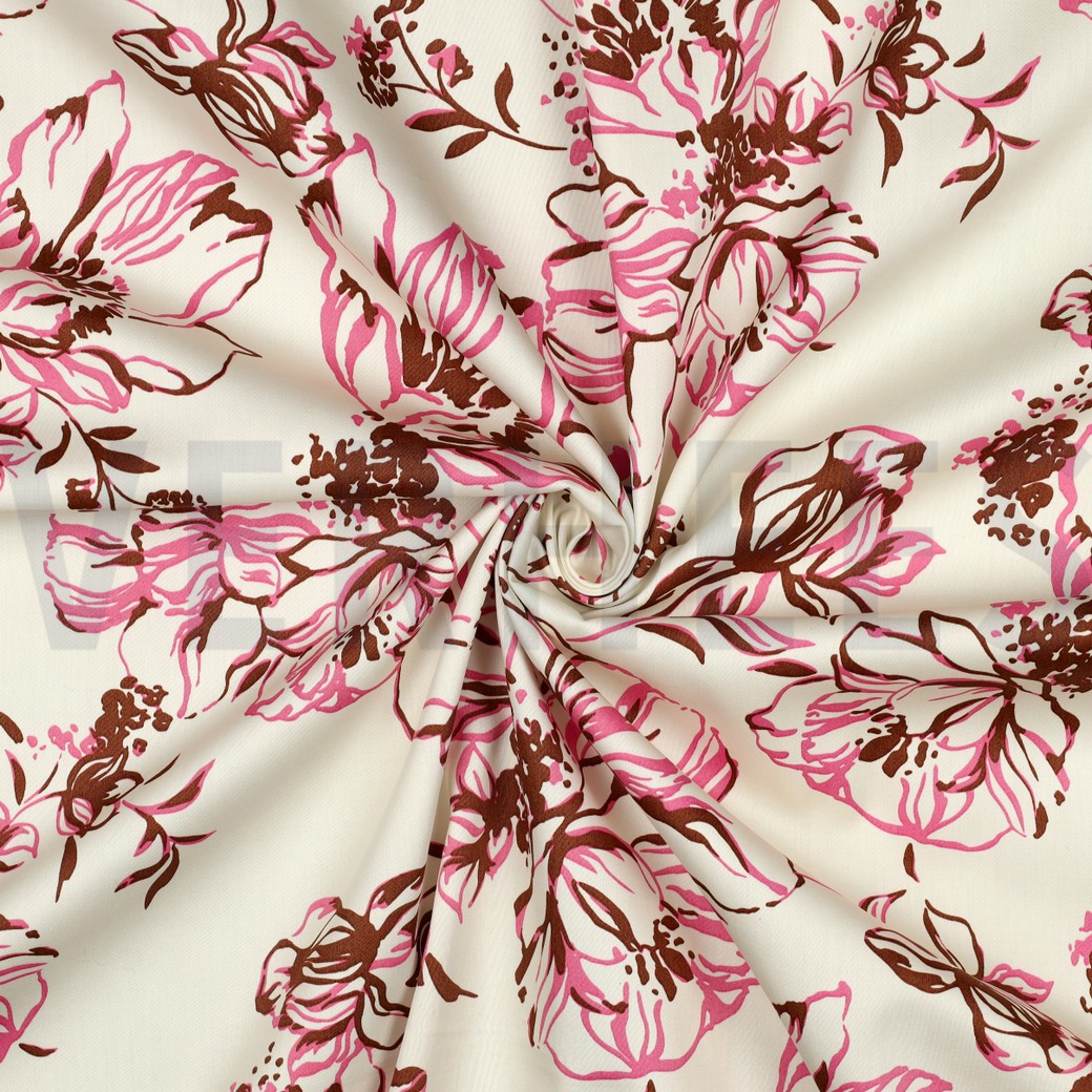 BAUMWOLLE SATIN BLUMEN ECRU #7