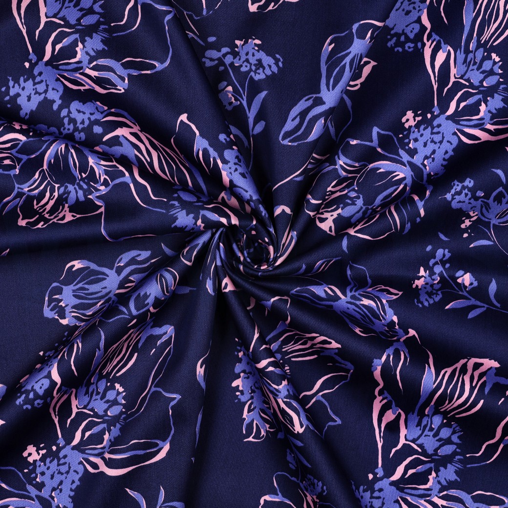 BAUMWOLLE SATIN BLUMEN MARINEBLAU #7