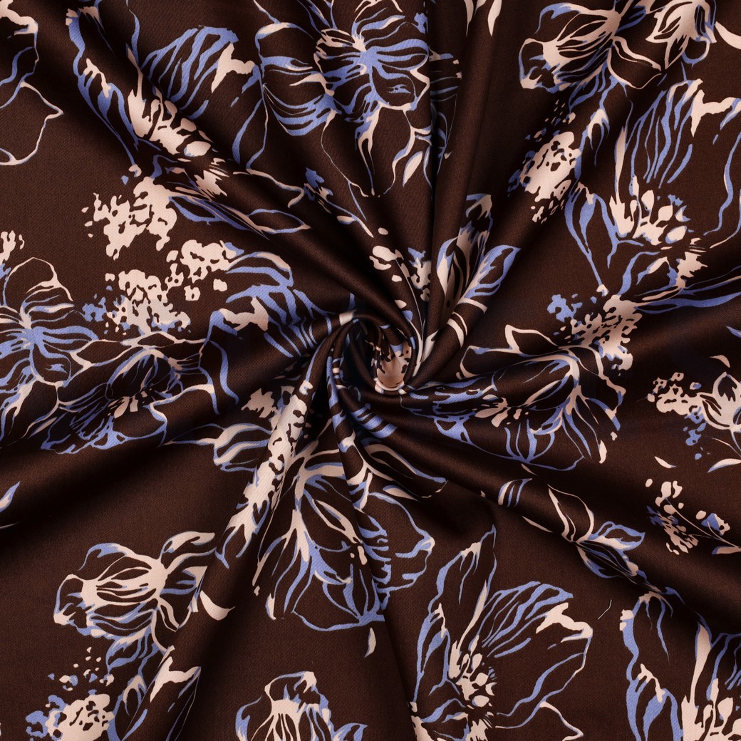 BAUMWOLLE SATIN BLUMEN BRAUN #7