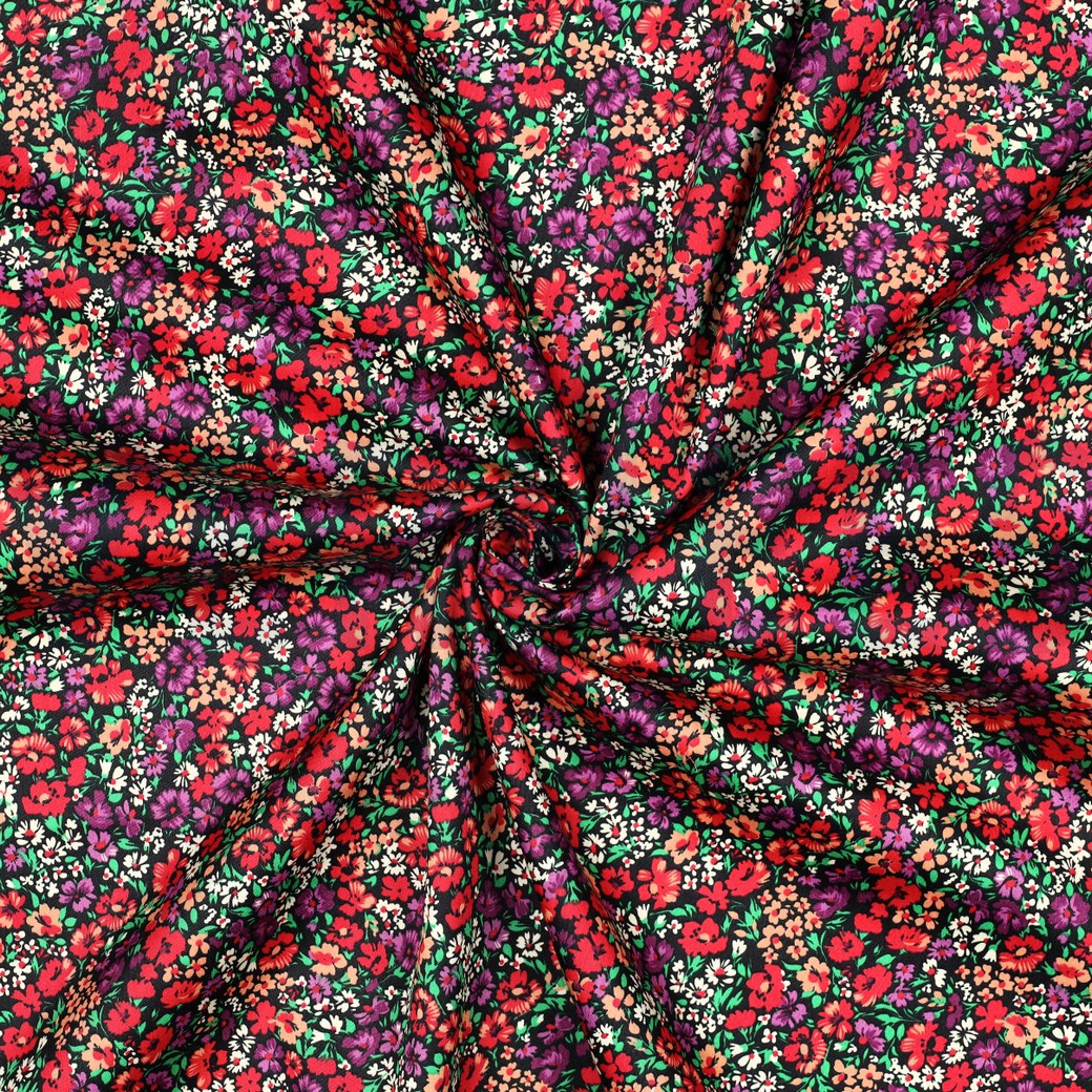BAUMWOLLE SATIN KLEINE BLUMEN ROT #7