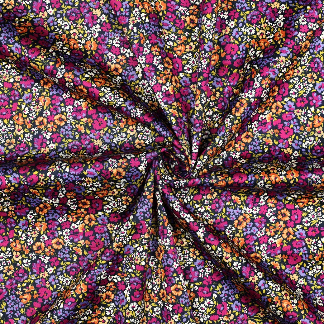 BAUMWOLLE SATIN KLEINE BLUMEN LILA/VIOLETT #7