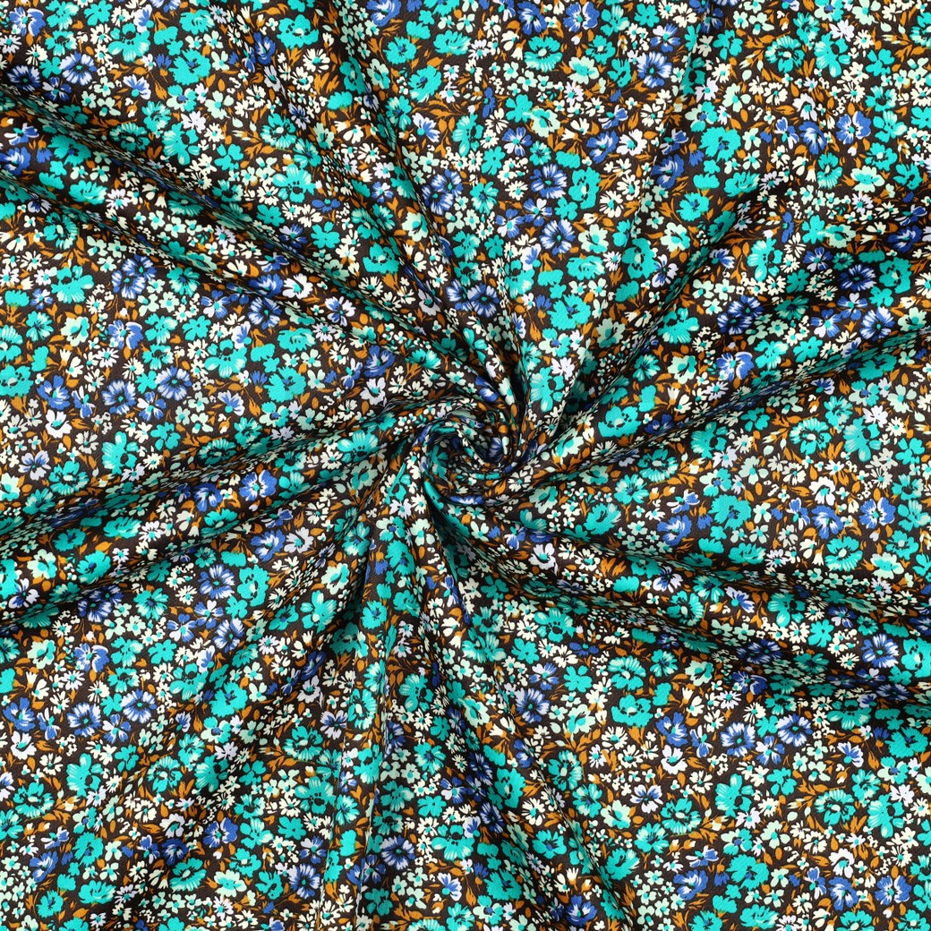 BAUMWOLLE SATIN KLEINE BLUMEN BLAU #7