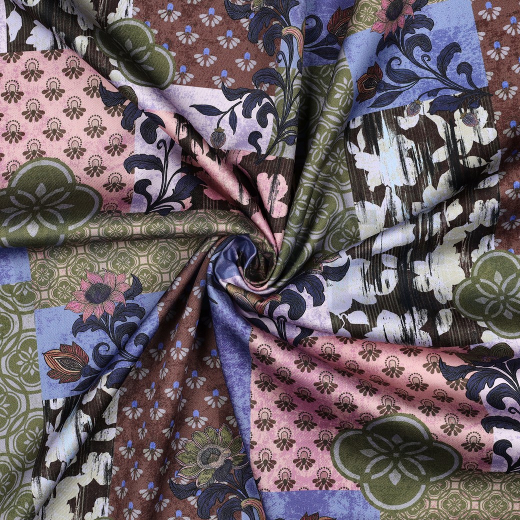 COTTON SATIN DIGITAL PATCHWORK BLUE #7