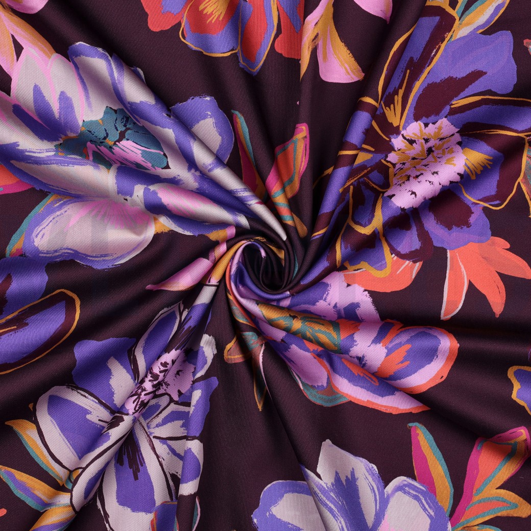 BAUMWOLLE SATIN DIGITAL BLUMEN BORDEAUXROT #7