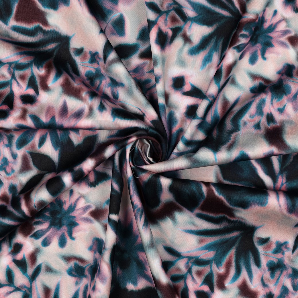 BAUMWOLLE SATIN DIGITAL BLUMEN BORDEAUXROT #7