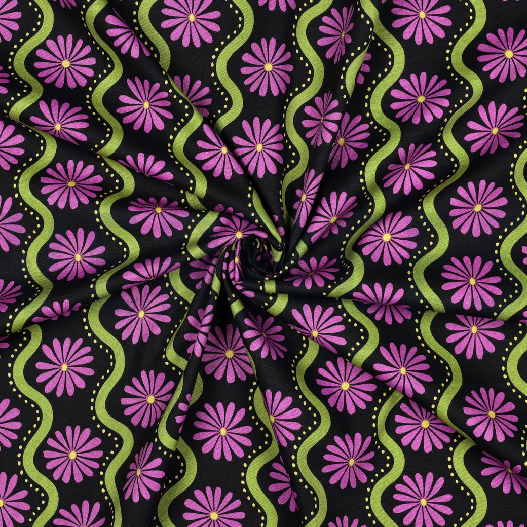 BAUMWOLLE VISKOSE BLUMEN SCHWARZ #7